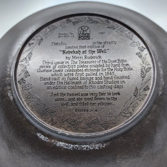Rhodes Studios Rebekah at the Well 3D Plate w COA 3773A Bronze 8 in VTG 1987 - Picture 6 of 16